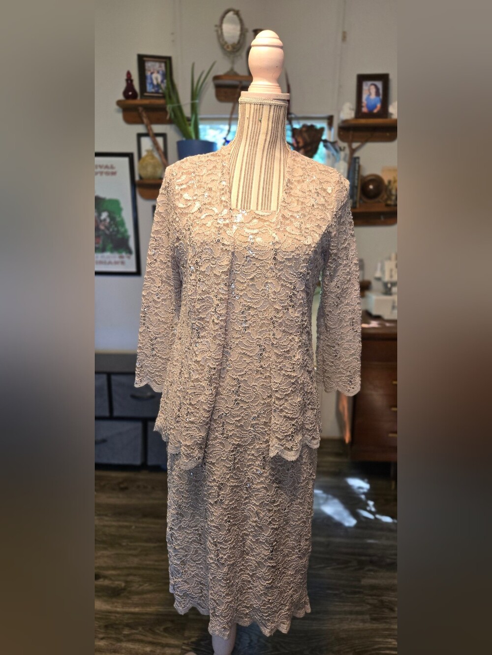Onyx Nite Lace Overlay Blouse in Light Beige